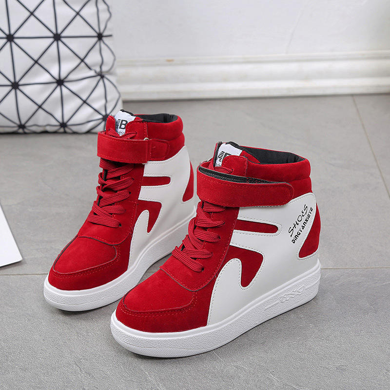 Fashion High Top Platform Sneakers  Women Outdoor Casual Wedges Shoes Red Sneakers Ladies Black Platform Vulcanize Shoes Zapatos Mujer
