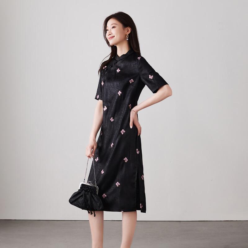 SOFSIL Women's Chinese Style Embroidered Black Dress