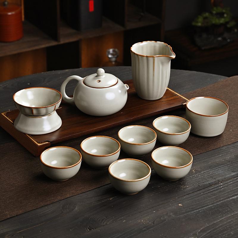 Five famous kiln tea set gift box ceramic kung fu souvenir business gift tea set high-end light luxury