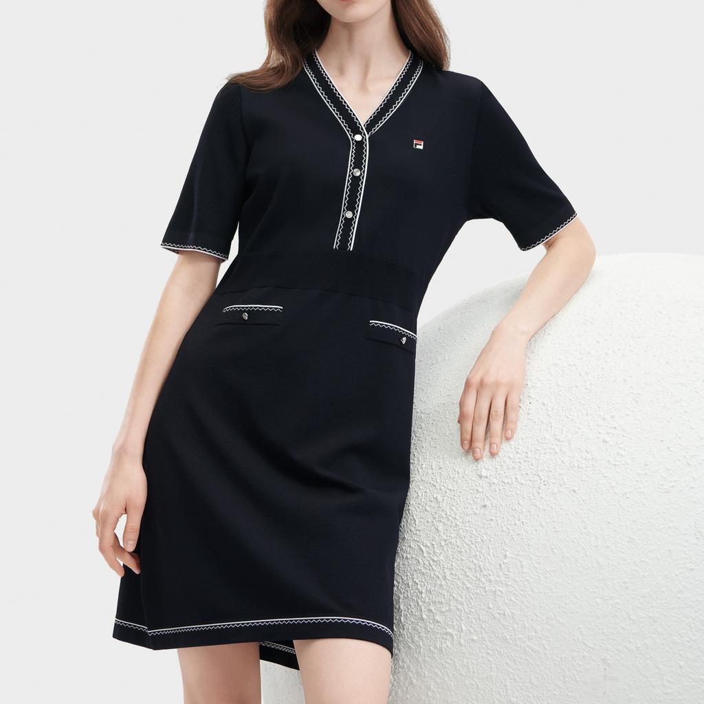 Fila Modern Heritage V-Neck Short Sleeve Dress Women Dresses F11W421316FNV