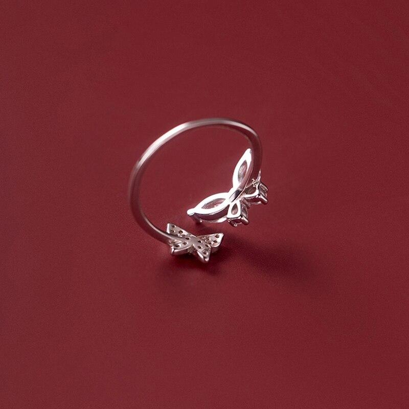 ANENJERY Sparkling Zirconia Flying Butterfly Opening Ring pro ženy Design Prémiový ukazováček na ocasní kroužek bague anel anillo