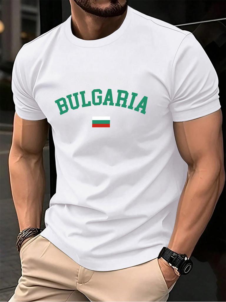 Bulgaria Text With Flag Prints Mens TShirt Cotton Summer ONeck Short Sleeve Tops Soft Oversized T Shirt Casual Male Clothes