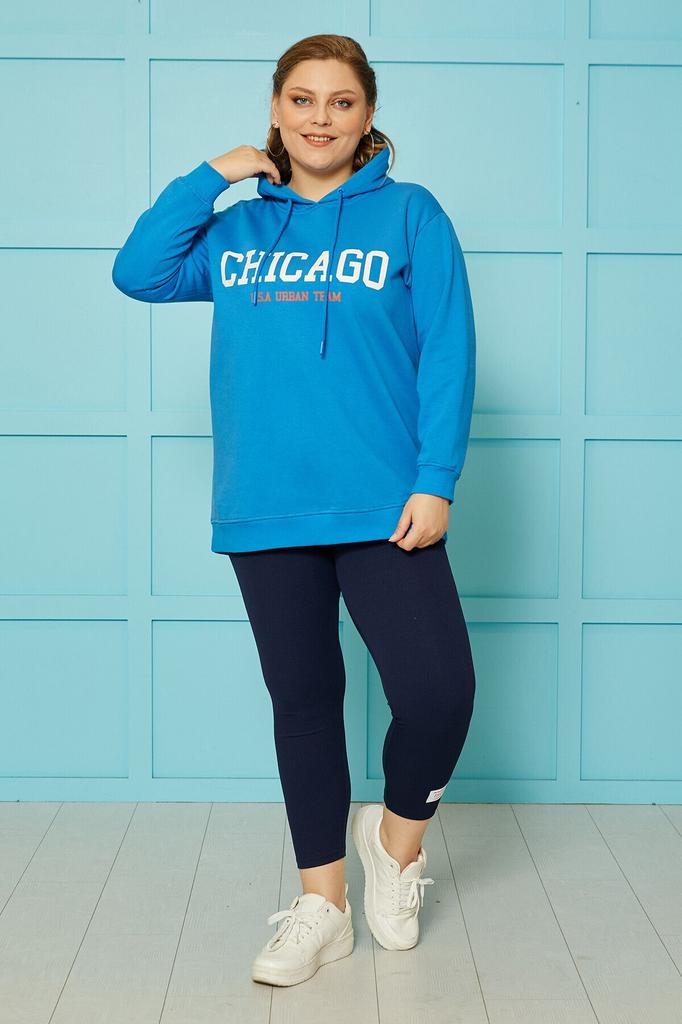 Women's Style Big Size Sweatshirt Chicago Print Hooded Sweatshirt