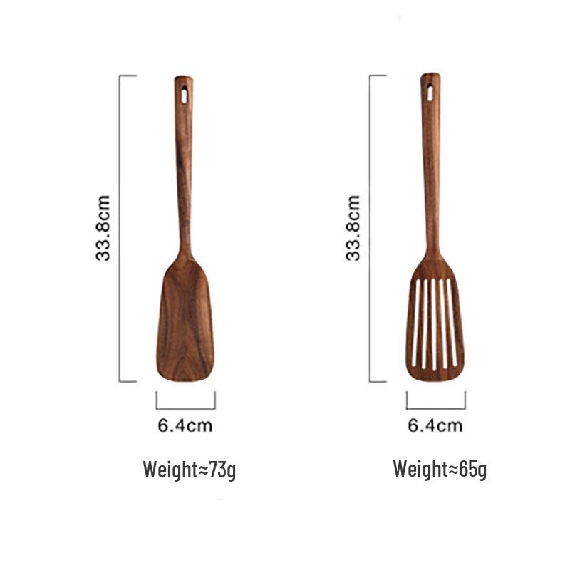 Little Wood Immortal Teak Long-Handle Slotted Spoon & Non-stick Stir-fry Spatula - Acacia Wood Kitchen Tool