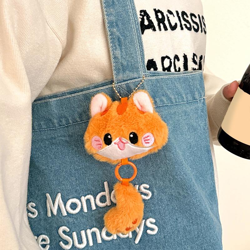 Cute Long-Tailed Kitten Plush Doll Pendant Cartoon Stuffed Doll Keychain Bag Charm Backpack Hanging Decoration Key Holder