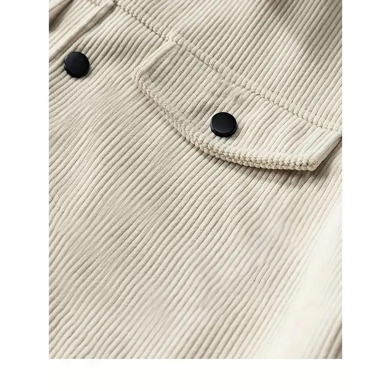 Spring Corduroy Single-breasted Casual Collar Long-sleeved Shirt Casual Sports Pocket Jacket Men