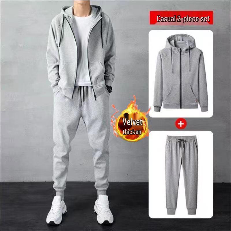 Herren Fleecegefütterter Hoodie & Jogger Übergröße Set im koreanischen Stil, Trendige Freizeitkleidung