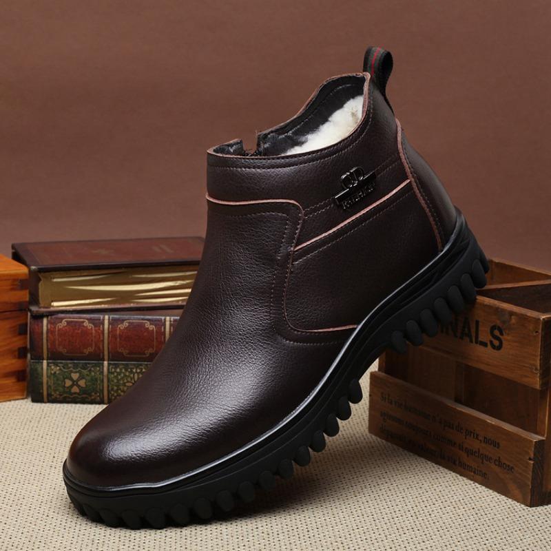 Large size winter new wool men's cotton shoes high top velvet warm men's shoes size medium and old leather shoes