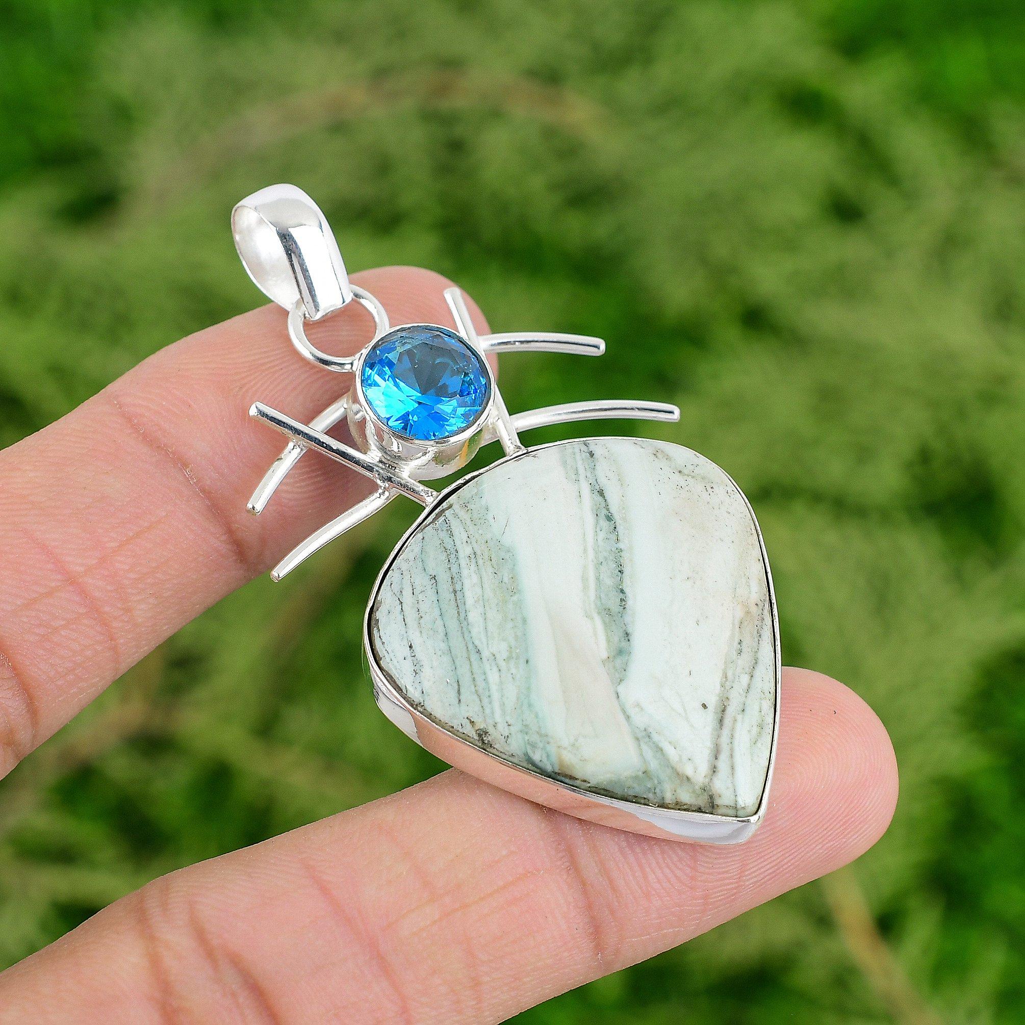 

925 Silver Blue Rhodochrosite Gemstone Bezel Heart Chakra Unique Sister Pendant