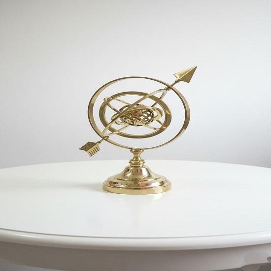Brass Armillary Sphere Globe With Arrow  Nautical Maritime Astrolabe Desk Decor