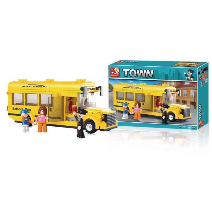 Jeu de construction - SLUBAN - Elements Town Serie Bus scolaire - Jaune - Dès 6 ans - Briques compatibles Lego
