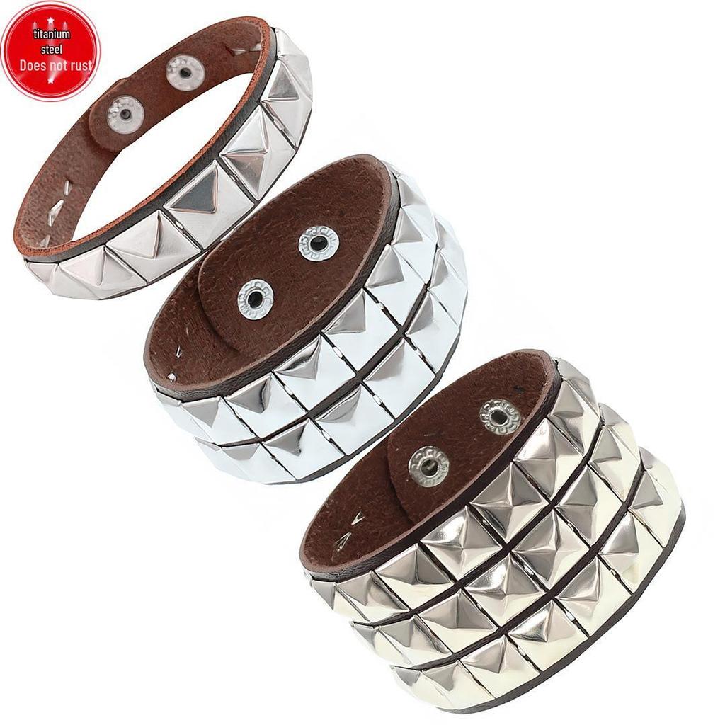 Evropský a americký punkový streetový styl nýtovaný náramek: PU kožený náramek