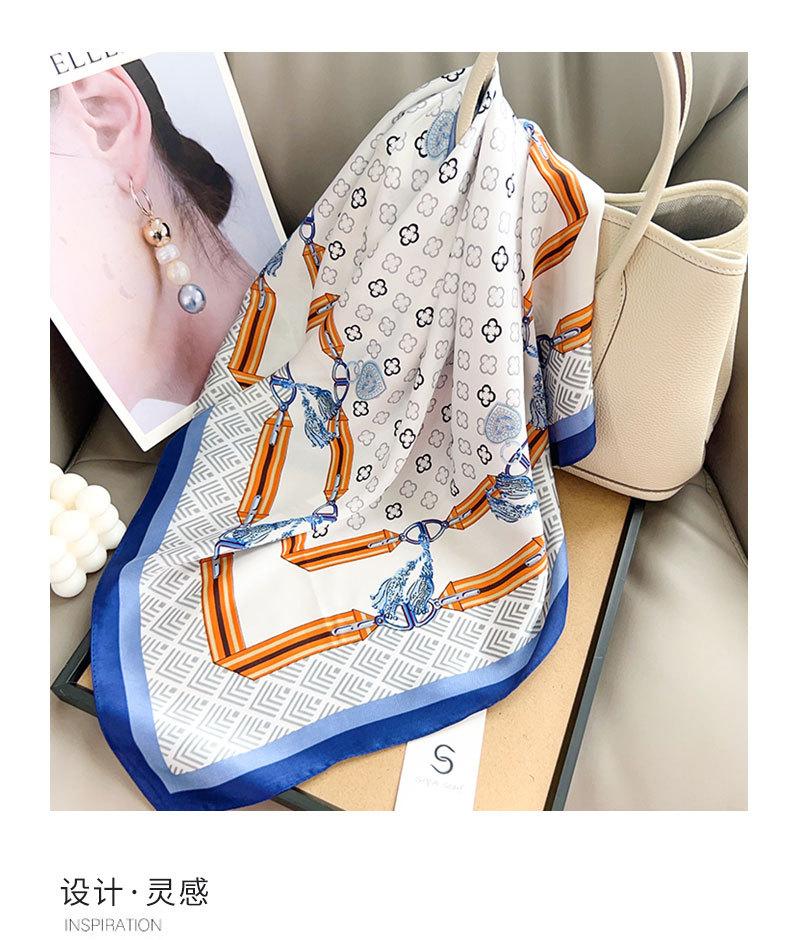 Korean design chain printing high-end silk scarf summer thin imitation silk square scarf versatile neck scarf headscarf