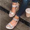 Spring and summer new muffin thick-soled large-size one-word buckle with high-heeled sandals women's thick-soled hemp rope wedge heel sandals