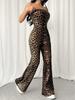Tuta Intera Senza Spalline e Schiena Scoperta con Stampa Leopardo – Stile Europeo & Americano, Vita Sagomata per una Vestibilità Sexy