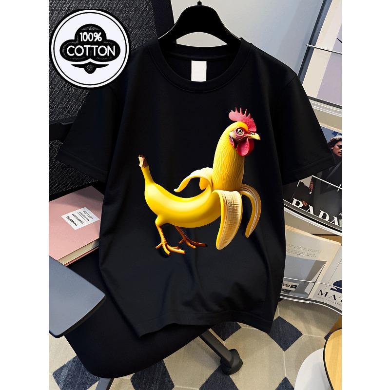 European sizes Boys T Shirt Casual Short Sleeve T-ShirtBanana Chicken Artistic Design Fun Summer Design, Regular Fit for Casual Attire