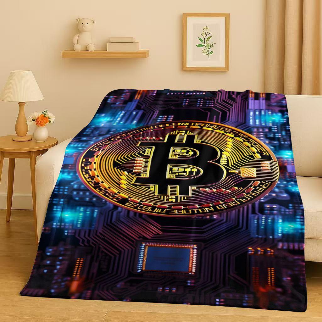 3D Rich BTC Bitcoin Circuit Board Art Cartoon Flannel Blanket,Ultra Soft Warm Plush Throw for Home Bedroom Bed Sofa Cover Kids