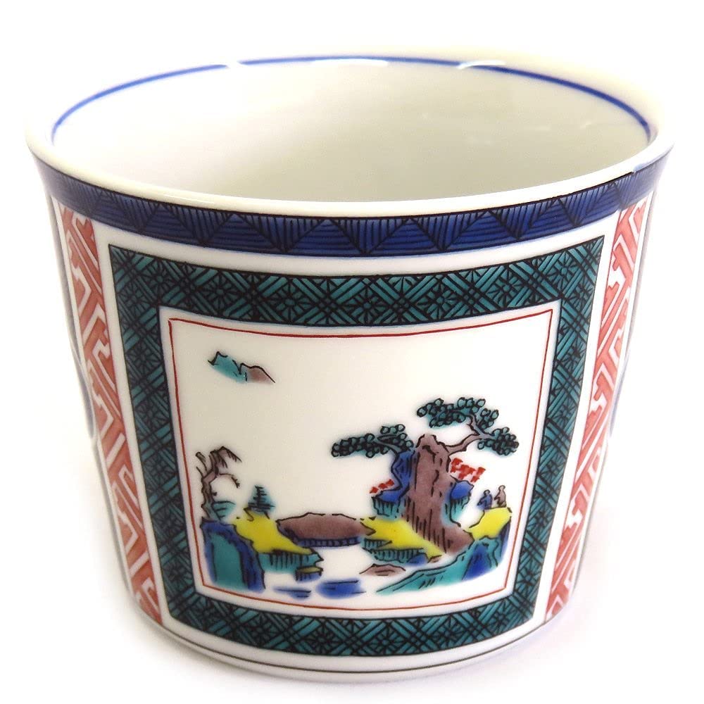 Waza No Kura Stylish Kutani Ware Soba Choko (Soba Cup) with a Mokko Chirashi Landscape Design, Premium Brand, Japanese Tableware, Made In Japan