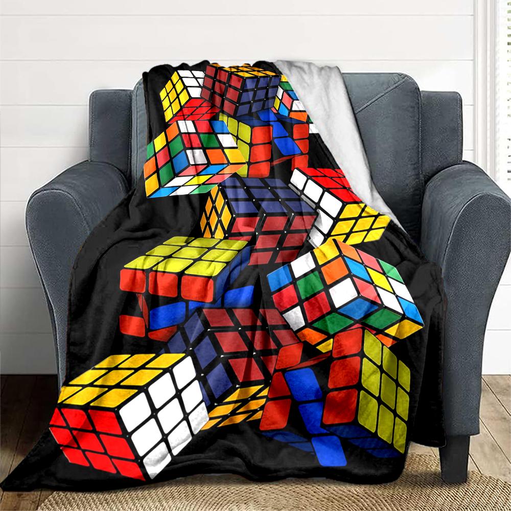 1Pc Rubik'S Cube Puzzle Blanket Soft And Comfortable Casual Warm Camping Travel Christmas Halloween Xmas Gift M92483
