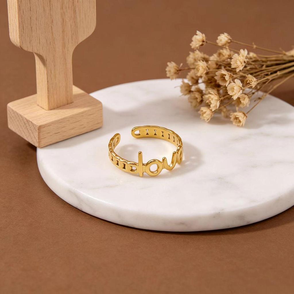 Zweifarbiger geometrischer offener Ring in Gold & Silber - Titanstahl Europäischer/Amerikanischer Stil