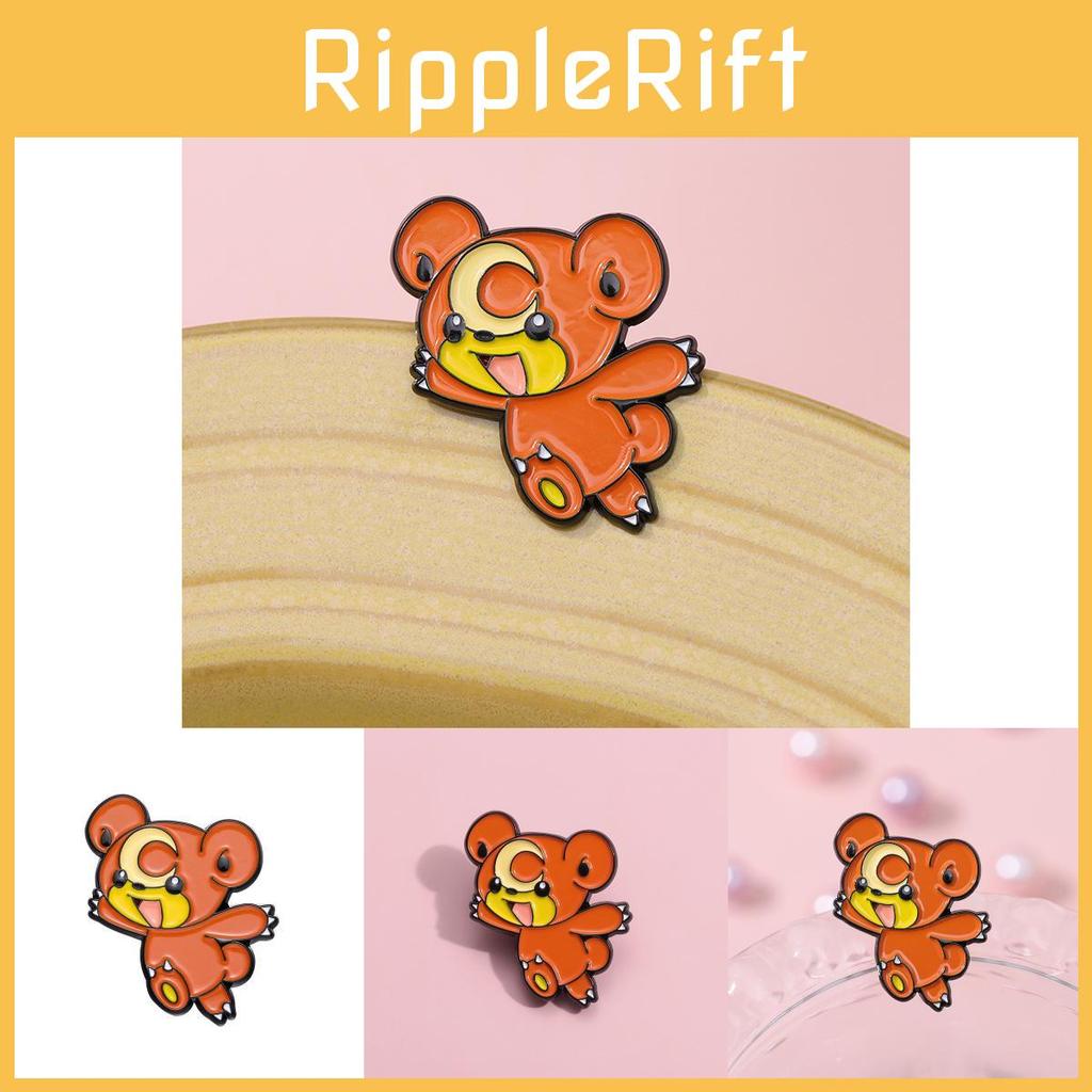 Cute Cartoon Animal Metal Badge Playful Moon Brown Bear Design Enamel Pin For Fashion Accessories