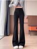 Plus Size Women's Black Fleece-Lined High Waist Micro-Flare Pants - Stretchy, Slimming, Bell Bottoms for Curvy Figures In Spring/Autumn.