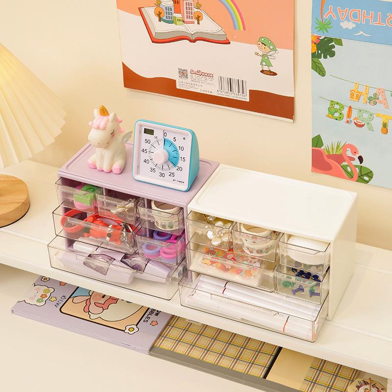 "Stylish Dustproof Storage Box – 6 Compartments for Dorm Desk, Stationery, Jewelry, and More"