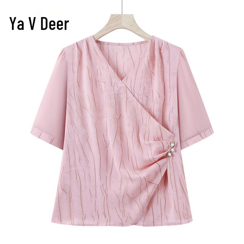 

Ya Lu Mid-Aged Women s Summer V-Neck Striped Short Sleeve Blouse XL