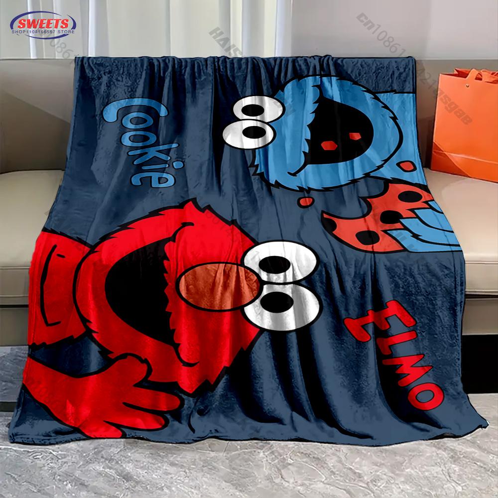 6 Sizes S-Sesame S-Street Pattern Printed Blanket, Cozy Warm Blanket for Sofa, Bed, Camping, Holiday Gift for Family and Friends