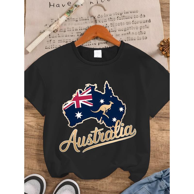 

European Size [Australian Flag Print T-Shirt] Australian Flag Print Women s Short-Sleeved T-Shirt | Crew Neck, Casual Fashion, Micro-Elastic 4XL чорний