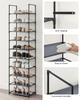 SONGMICS 10-Tier Shoe Rack, Shoe Stand, Space-Saving Shoe Storage, 45 x 28 x 173 cm, Metal Frame, Non-Woven Fabric Shelves, for Hallway, Bedroom, Grey