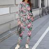 Sets For Women 2 Piece Round Neck Long Sleeve Shirts Printed Sweatpants Pocket Sets