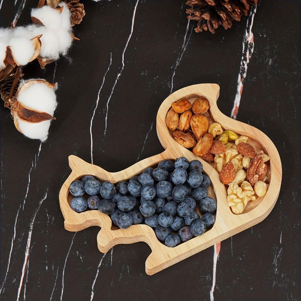 Wood Squirrel Wooden Snack Tray Squirrel Fruit Shape Double Dish Holder Home Decor