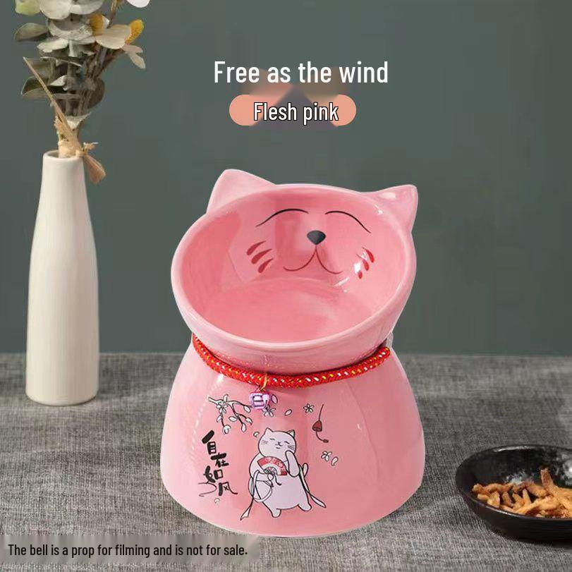 Anti-Spill Ceramic Cat Bowl with Neck Protector, High Foot Design, Anti-Slip, Prevents Black Chin Stains