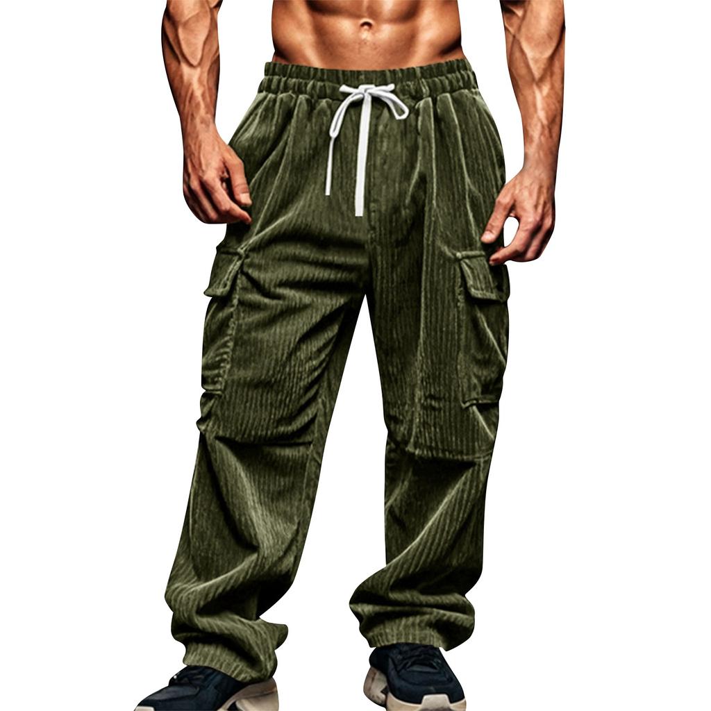 Men's Corduroy Casual Pants With Breathable Wide Legs And Multiple Pockets Straight Leg Pants