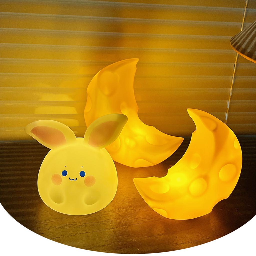 Cute Cartoon Rabbit Moon Night Light Student Bedroom Bedside Decoration Table Lamp Atmosphere Light