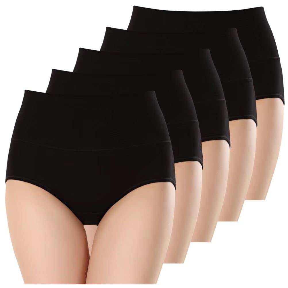 HINICE Floral Comfortable Comfortable Deep Women's High-Waisted Panties, 100% Cotton, Print, Fit, Fit, Hip-Hugging, Fit, 5-Pack (L, Black)