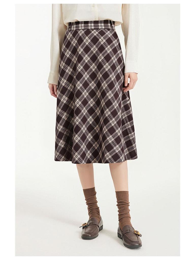 Woolen Plaid A-Line Skirt: Autumn/Winter 2025 High-Waist, Slimming, Hip-Covering Mid-Length for Women