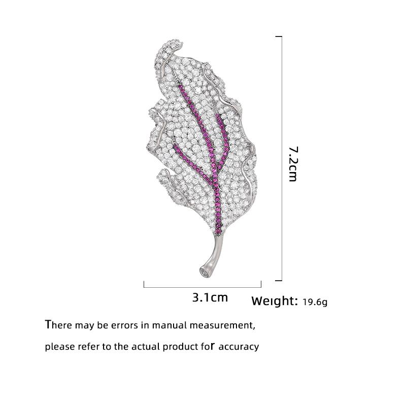 SUYU Women's Light Luxury Design Elegant Inlaid Zircon Leaf Brooch Fashionable And Versatile Niche Design Sense Brooch