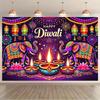 Background Flag 1 Piece Colorful Divali Celebration Scene with Elephant and Lantern Background Cloth
