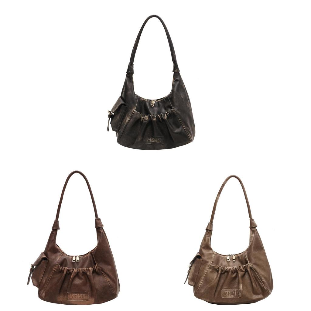 Retro Chic Pu Folded Shoulder Bag For Daily Use With Zipper Pocket