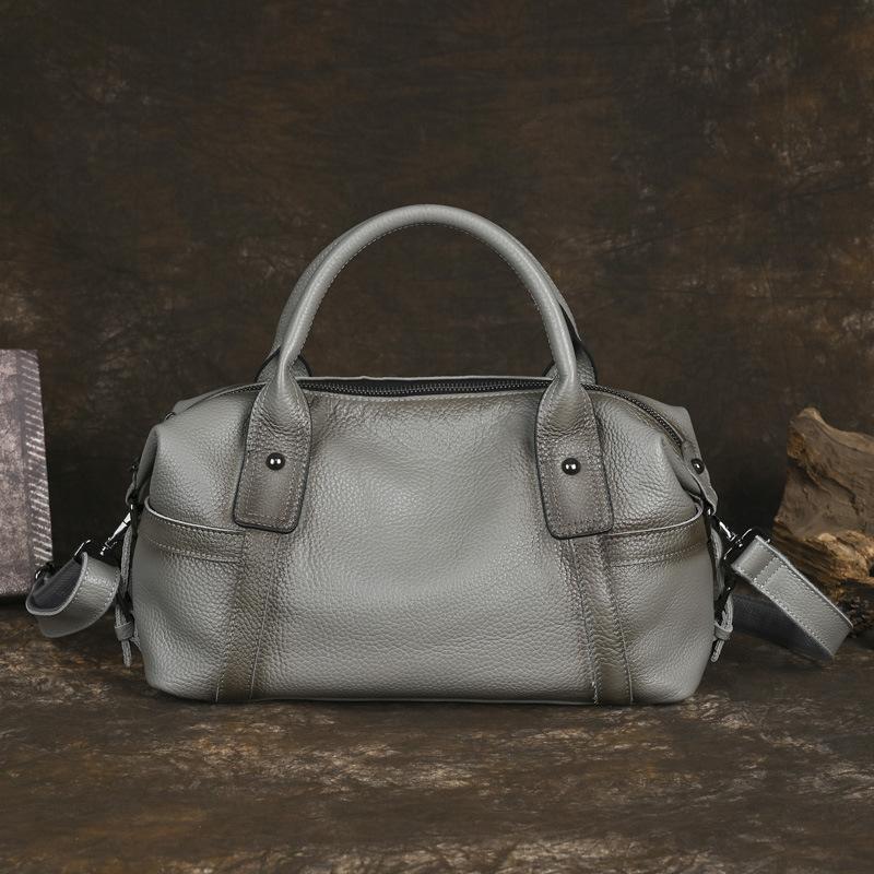 Johnature Versatile Women's Handbag Handmade Retro Genuine Leather Large Capacity Solid Color Shoulder Bags