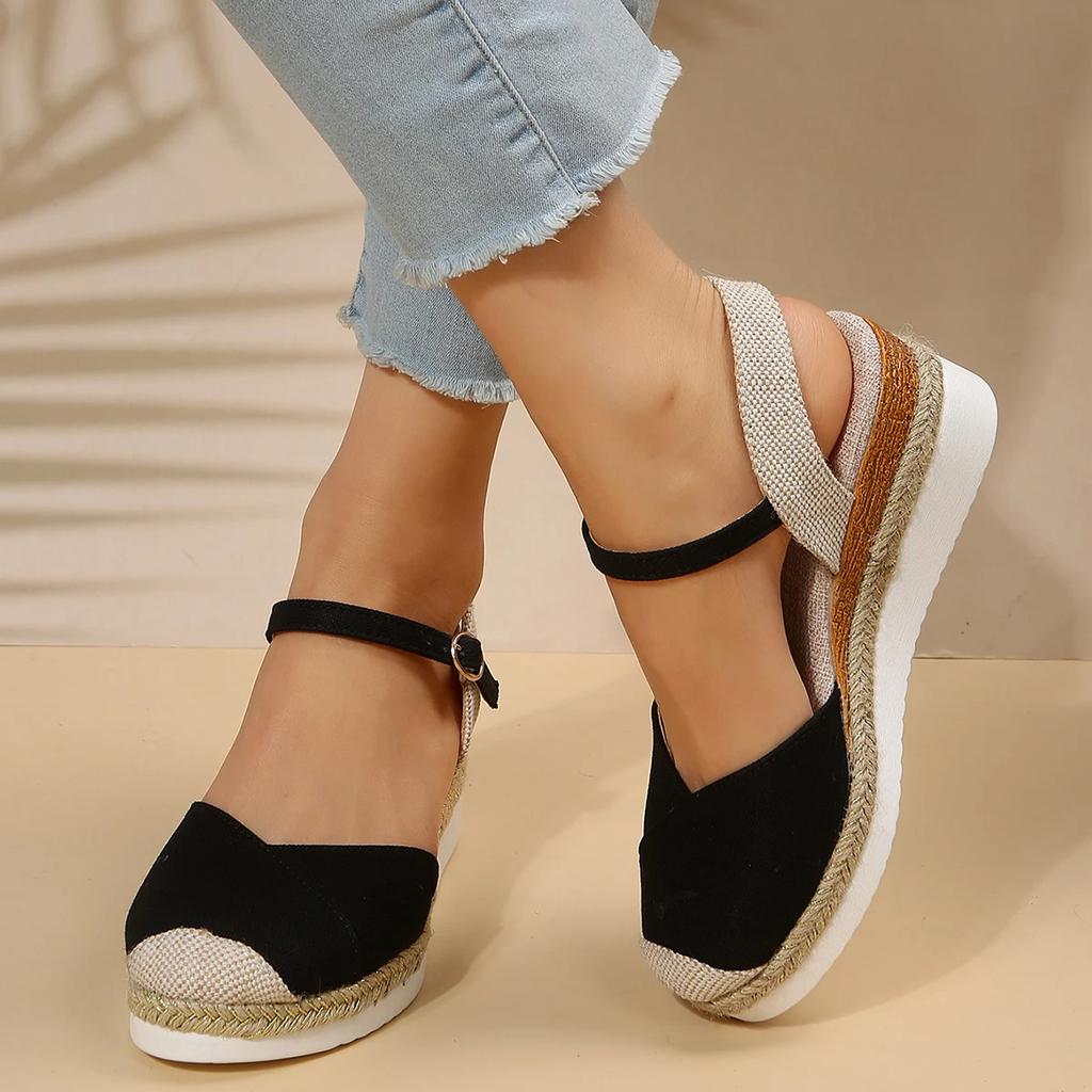 Fashion Women Closed Toe Wedge Sandals Women Summer Buckle Strap Gladiator Shoes Woman Fashion Espadrilles Platform Sandalias 2025