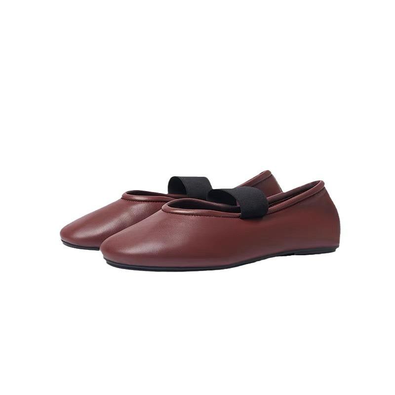 Leather Lazy Clouds Literary Gentle Wind Flat Ballet Shoes Grandma Shoes One-word Broadband Mary Jane Single Shoes Women