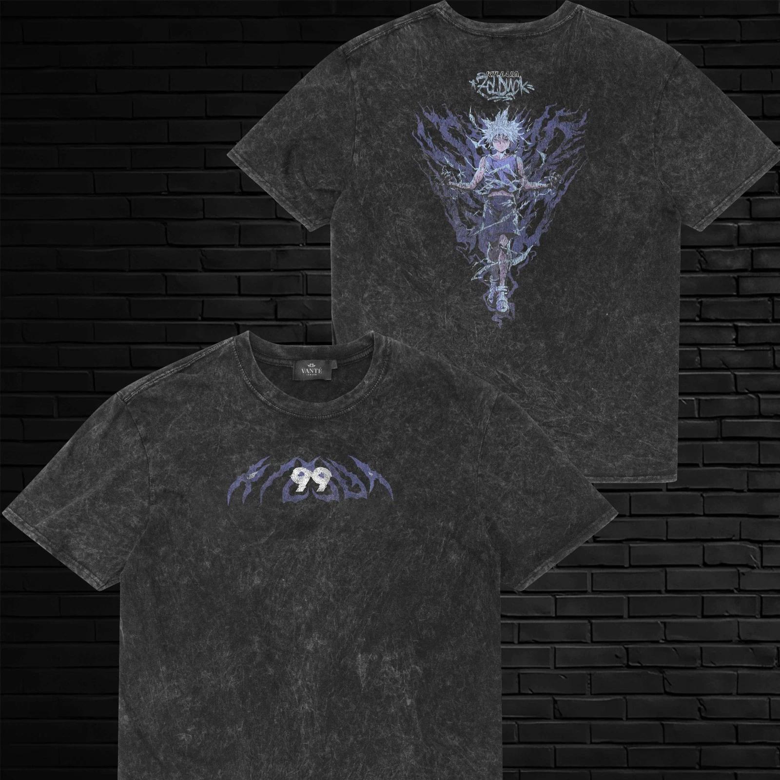 

Hunter x Hunter Killua Zoldyck Godspeed Distressed Design Acid Wash T-Shirt L