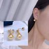 10mm Natural Golden Round Pearls Simple Zircons Stud Earrings DIY 925 Silver Holder Fine Wedding Jewelry for Women