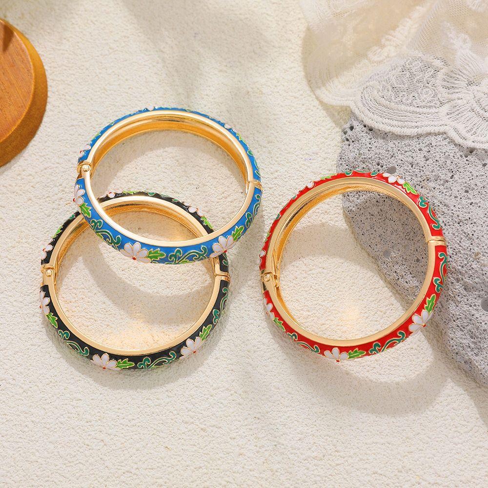Classic Vintage Cloisonne Bangle Chinese Women's Hand Bracelet Hollow Out Flower Bangle  Girls