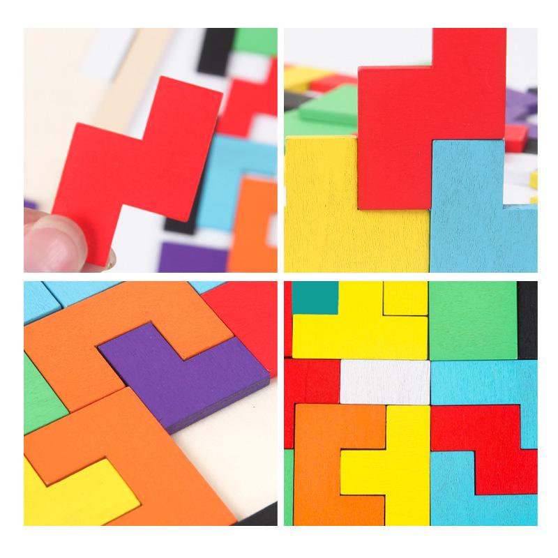 Kids' Wooden Tetris Shape Matching Puzzle Blocks for Early Learning