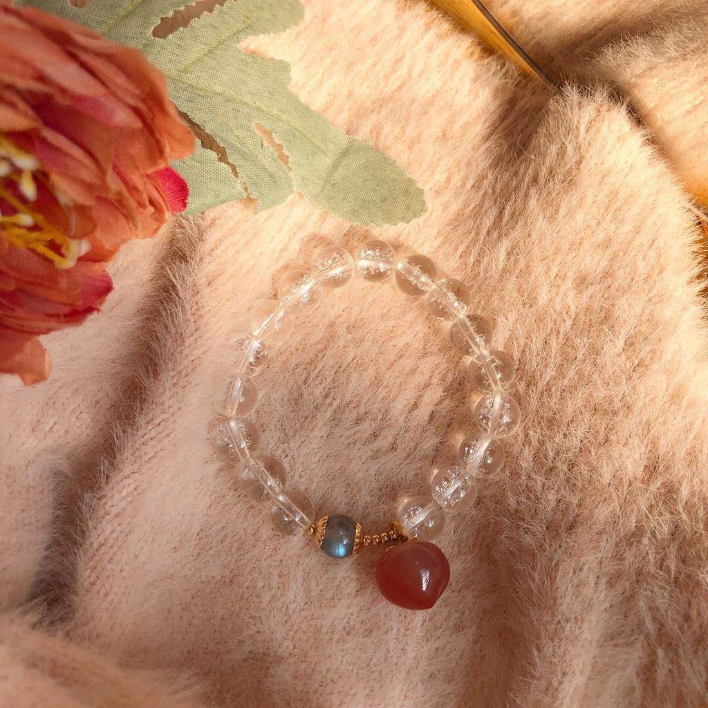 New Himalayan White Crystal Bracelet with Gray Moonstone, a Valentine's Day Gift for Girlfriend, with Pearls