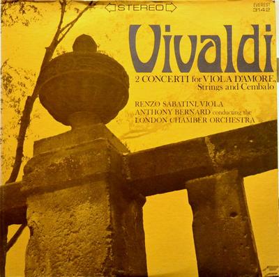 LP Record VIVALDI, RENZO SABATINI, ANTHONY BE - 2 Concerti For Viola D'amore, Strin SDBR3142 EVEREST US Classical Used